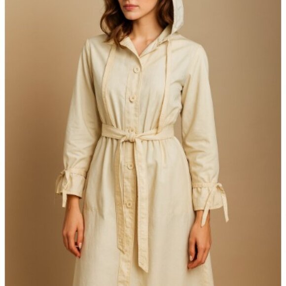 Weatherbee Rain Coat Vintage Full Length Hoodie Coat Water Repellent Womens Sz L - Picture 1 of 4